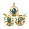 Natural Apatite Pendants, Rack Plating Golden Tone Brass Oval Charms, Long-Lasting Plated, 18x14x6mm, Hole: 3.5x3mm