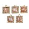 Natural Sunstone Faceted Square Charms, Rack Plating Brass Micro Pave Clear Cubic Zirconia Charms, Golden, 13.5x11.5x4.5mm, Hole: 1.4mm