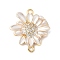 Flower Brass Micro Pave Clear Cubic Zirconia Connector Charms, Cadmium Free & Nickel Free & Lead Free, Matte Style, with White Enamel, Real 18K Gold Plated, 18x16x4.5mm, Hole: 1.2mm