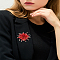 1Pc Flower Alloy Glass Rhinestone Lapel Pins for Wedding Party, Ruby, 61.5x63.5mm