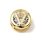 Brass Micro Pave Cubic Zirconia European Beads, Flat Round with Letter, Real 18K Gold Plated, Letter V, 10x6.5mm, Hole: 5x3mm
