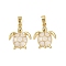Brass Micro Pave Cubic Zirconia Pendants, with Enamel, Sea Turtle, Real 18K Gold Plated, White, 18x15x2.5mm, Hole: 5x2.3mm