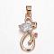 Brass Micro Pave Cubic Zirconia Pendants, Mouse, Light Gold, 24.5x11x4.5mm, Hole: 4x4mm