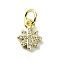 Brass Micro Pave Clear Cubic Zirconia Charms, Cadmium Free & Nickel Free & Lead Free, Snowflake, 9.5x7x2mm, Hole: 3mm