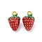 304 Stainless Steel Enamel Pendants, Ion Plating(IP), Real 18K Gold Plated, Strawberry, Red, 16x10x10mm, Hole: 1.4mm