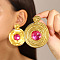 Flat Round Alloy Rhinestone Stud Earrings, Golden, 50mm