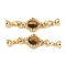 Brass Micro Pave Clear Cubic Zirconia Fold Over Clasps, with Natural Tiger Eye, Rhombus, Real 18K Gold Plated, 55mm