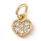 Brass Micro Pave Clear Cubic Zirconia Pendants, with Jump Ring, Heart Charm, Real 18K Gold Plated, 8x7x2mm, Hole: 3mm