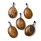 Natural Picture Jasper Pendants, Oval Charms with Rack Plating Platinum Plated Brass Snap on Bails, 30x21.5~22x6~6.5mm, Hole: 6x4mm