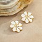 304 Stainless Steel Flower Stud Earrings, with Enamel, Cadmium Free & Nickel Free & Lead Free, Ion Plating(IP), Real 18K Gold Plated, 30x30.5mm