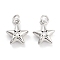 Brass with Cubic Zirconia Pendant, with Jump Ring, Star, Platinum, 13.5x11.5x5mm, Hole: 3.4mm