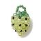 Glass Seed Beaded Pendants, Strawberry, Green Yellow, 26x18x18mm, Hole: 4x5mm