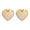 Brass Pave Clear Cubic Zirconia Stud Earrings, Heart, 14x16mm