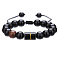 Adjustable Natural Tiger Eye and Glass Beaded Braided Bead Bracelets for Men Women, Column with Letter, Black, Letter I, 6-1/4~10-1/4 inch(16~26cm)