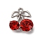 Cherry Alloy Pendants, with Rhinestone, Red, Platinum, 16x14x6.5mm, Hole: 1.6mm
