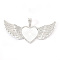 Alloy Pendant Cabochon Settings, with Rhinestone, Lead Free & Nickel Free, Heart with Wing, Silver, Crystal, Tray: 26.5x32.5mm, 47.5x107.5x6mm, Hole: 15mm
