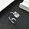 304 Stainless Steel Cuff Rings for Women, Hollow, Cat Shape, Stainless Steel Color, Inner Diameter: 19mm