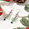 Aluminum Glass Dangle Earrings, with 304 Stainless Steel Earring Hooks, Charistmas Tree, Stainless Steel Color, Green, 61x16mm