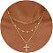 3Pcs Brass Paperclip Chain 3 Layer Pendant Necklaces for Women, Bowknot, Cross, Golden, 15.75 inch(40cm)