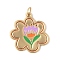 Brass Enamel Pendants, with Jump Ring, Flower Charm, Real 14K Gold Plated, Colorful, 21x21x2mm, Hole: 4mm