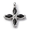304 Stainless Steel Pendants, with Cubic Zirconia, Flower, Black, 16x13.5x3mm, Hole: 1.8mm