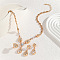Teardrop Alloy Rhinestone Pendant Necklaces & Stud Earring & Rings Sets for Women, Golden, 480mm