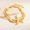 304 Stainless Steel Multi-layer Bracelets, Snake Chain Bracelets for Women, with Rhinestone, Gold, Starfish, 6-3/4 inch(17.3cm), starfish: 31z33mm