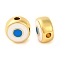 Rack Plating Brass Beads, with Enamel, Long-Lasting Plated, Real 18K Gold Plated, Flat Round with Evil Eye, White, 6.5x3.5mm, Hole: 1.2mm