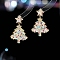 Alloy Dangle Stud Earrings, with Rhinestone, Christmas Tree, Golden, Mixed Color, 38.5x21.5mm