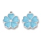 304 Stainless Steel Charms, with Enamel, Flower Charm, Light Sky Blue, 12.5x11x1.5mm, Hole: 1mm