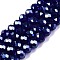 Electroplate Glass Beads Strands, Pearl Luster Plated, Faceted, Rondelle, Medium Blue, 6x5mm, Hole: 1mm, about 80~85pcs/strand, 38~40cm