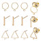 12Pcs 3 Style Brass Stud Earring Findings with Loop, with 12Pcs Ear Nuts, Rectangle & Ring & Triangle, Real 18K Gold Plated, 12.5x1.5~12mm, Hole: 0.8~1.4mm, Pin: 0.7~0.8mm, 4pcs/style