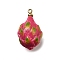 Brass Acrylic Pendants, Lead Free & Cadmium Free, Rack Plating, Long-Lasting Plated, Golden, Pitaya, 20x11.5x11mm, Hole: 1.4mm
