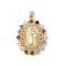 Brass Cubic Zirconia Pendants, Long-Lasting Plated, Oval with Holy Virgin Charms, Golden, Colorful, 34x26x4mm, Hole: 6x5mm