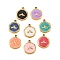 304 Stainless Steel Enamel Pendants, Flat Round, Golden, Fishtail, 15.5~16.5x13.5x2.5mm, Hole: 1.2~1.4mm