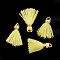 Polycotton(Polyester Cotton) Tassel Pendant Decorations, Mini Tassel, with Iron Findings and Metallic Cord, Light Gold, Yellow, 10~15x2~3mm, Hole: 1.5mm