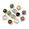 Brass Pave Natural Mixed Stone Faceted Flat Round Connector Charms, Rack Plating, Long-Lasting Plated, Golden, 12x17.5x5.5mm, Hole: 1.4mm
