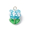 Glass Pendants, Flower, with Glass Seed Beads & 304 Stainless Steel Loop, Faceted, Light Sky Blue, 22x15.5mm, Hole: 3mm