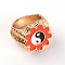 Alloy Rings, with Enamel Rings, Golden, Flower with Tai Ji, Orange, 7~20mm, Inner Diameter: 18.5mm