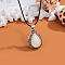 Alloy Pave Natural Shell Teardrop Pendant Waxed Cord Necklaces for Women, Antique Silver, Seashell Color, 18.11 inch(46cm)