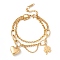 PVD Vacuum Plating 304 Stainless Steel Chain Multi-strand Bracelet, Heart and Clover Charm Bracelet for Women, Golden, 6-3/4 inch(17.2cm)