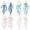 Mixed Gemstone Starfish & Glass Seed Beaded Jellyfish Big Pendants, with Clam Shell & Golden Brass Beads, Mixed Color, 82x26.5x12mm, Hole: 1mm