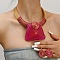 Aluminum Wire Wrapped Acrylic Trapezoid Pendant Necklaces & Flat Round Dangle Earrings Sets, Cerise, 400mm