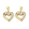 Brass Micro Pave Clear Cubic Zirconia Pendants, Heart, Real 18K Gold Plated, 15.5x14.5x3.5mm, Hole: 3.5mm