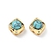 Brass Pave Synthetic Turquoise Rhombus Multi-Strand Links, with Clear Cubic Zirconia, Real 18K Gold Plated, 9x9x7.5mm, Hole: 1.8mm