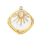 304 Stainless Steel Pendants, Rhombus with Sun, with Glass Imitation Cat Eye and Enamel, Ion Plating(IP), Real 18K Gold Plated, WhiteSmoke, 20.5x18x4.5mm, Hole: 1.2mm