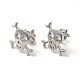 Rack Plating Brass Pave Clear Cubic Zirconia Skull Stud Earrings EJEW-F301-29-2