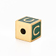 304ステンレス鋼ビーズ  エナメル  ピンク  文字付きのキューブ  ゴールドカラー  a～zの文字  7x7x7mm  穴：2mm STAS-N087-43-02-G-3