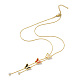 Bunte Lariat-Halskette mit natürlichem Muschel-Schmetterling und Kristall-Strass-Anhänger NJEW-M199-04G-1
