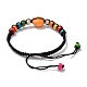 Synthetisches türkisfarbenes Totenkopf- und Holzscheiben-Armband aus geflochtenen Perlen für Halloween BJEW-TA00260-5